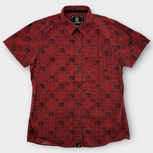 Vintage Hinano Tahiti Hawaiian Shirt Mens Small Red Hula Dancer Heads Aloha